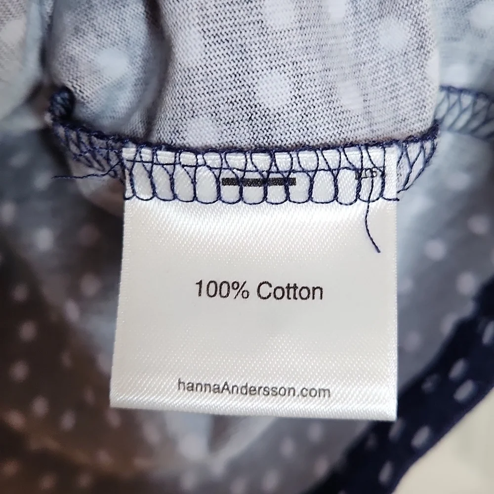 Hanna Andersson Girls Navy Lace Trim Polka Dot Top Size 120 or Size 6